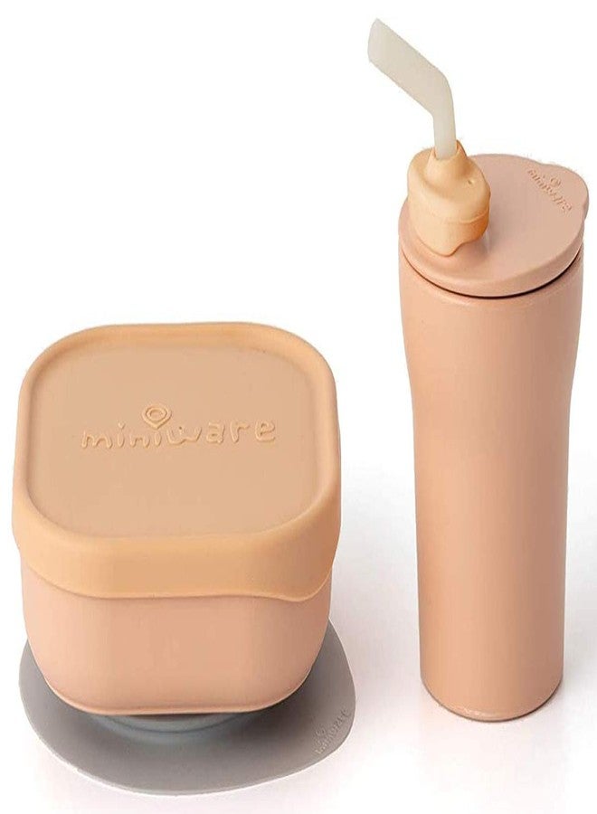 Miniware Sip & Snack Set with Snack Bowl, 1-2-3 Sip Drinking Cup, and Suction Foot for Baby Toddler - Promotes Self Feeding | Dishwasher Safe (Toffee) - Image 1